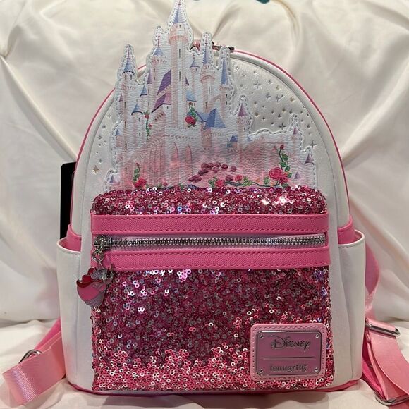 Loungefly X Disney Sleeping Beauty’s Celebration Castle Sequin Mini Backpack NWT - Picture 1 of 12